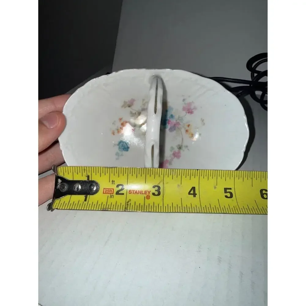 Vintage Fine China Basket With Handle, colored flower Pattern